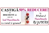 Castiga un cupon discount de 50% sau un inel handmade cu coral si granat