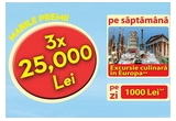 Castiga 3 x 25.000 de lei, 56 x 1.000 de lei sau 8 vacante in Europa